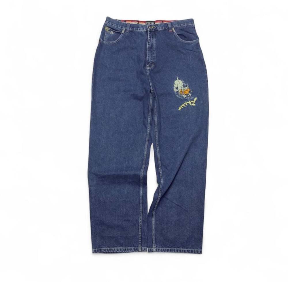 Viper Vintage 90s Baggy Embroidered Denim Jeans Blue